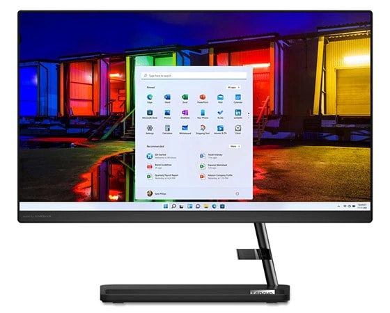 Lenovo IdeaCentre AIO 3i Gen 7 pc, set forfra, placeret lodret.