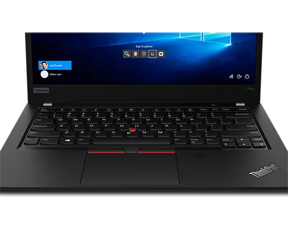 Vista del lateral derecho del portátil empresarial Lenovo ThinkPad P14s de 2.ª generación (14’’, Intel) abierto