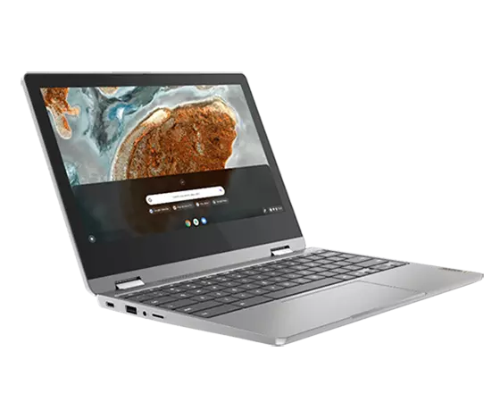 IdeaPad Flex 3 Chromebook Gen 6 (11'' MTK) front facing at right angle, open, screen on
