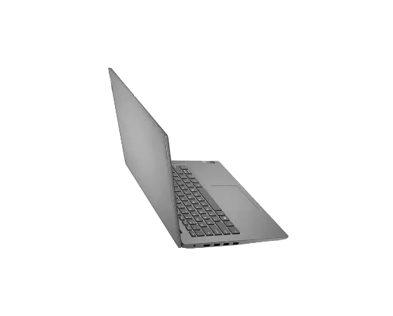 Lenovo V14 laptop – ¾ left side & rear view, with lid open