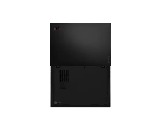 Täysin suoraksi avattu ThinkPad X1 Nano  kannettava alhaalta kuvattuna