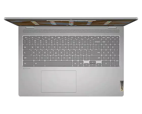 IdeaPad Flex 3i Chromebook in Arctic Grey, top view of keyboard