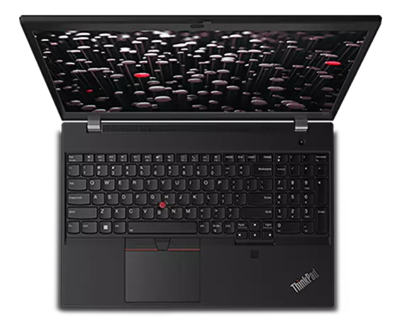 Vista aérea da workstation móvel Lenovo ThinkPad P15v (3.ª geração) a mostrar a parte superior do ecrã e do teclado
