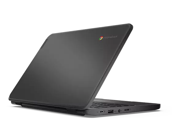 Lenovo 100e Chromebook Gen 3-laptop, achteraanzicht, naar rechts gericht