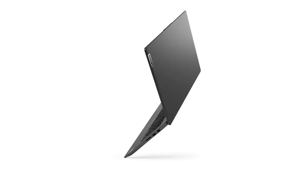 Achteraanzicht van de zwarte Lenovo IdeaPad 5 (15)-laptop