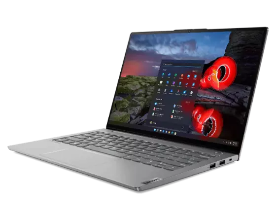 Lenovo ThinkBook 13s Gen 3 (13 " amd) laptop - ¾ right-front view with lid open and login page on screen