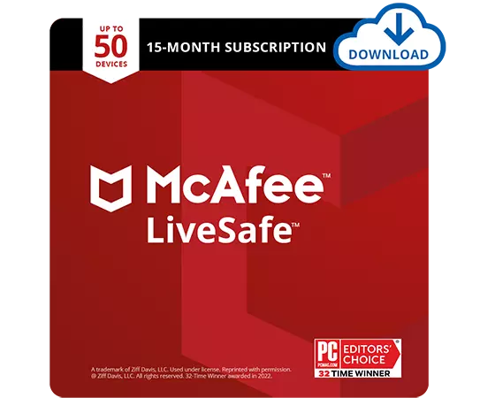 McAfee® LiveSafe™, 15-Month Protection and Secure Password Management for Unlimited Devices (Electronic Download)