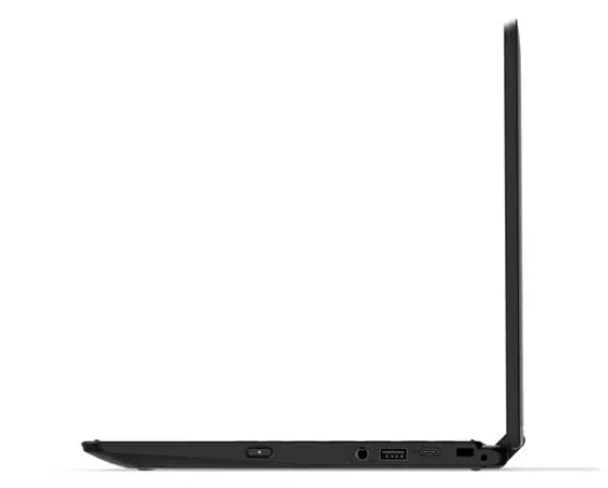 Right side view of Lenovo ThinkPad Yoga 11e (5th gen) laptop open 90 degrees, showing ports.