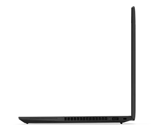 Perfil do lado direito do portátil Lenovo ThinkPad P14s (3.ª geração) aberto a 90 graus.