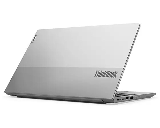 Lenovo ThinkBook 15 Gen 4 (15" AMD) laptop – ¾ left-rear view, lid partially open