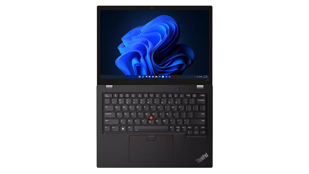 ThinkPad L13 Gen 3 laptop bird\'s eye view of display and keyboard