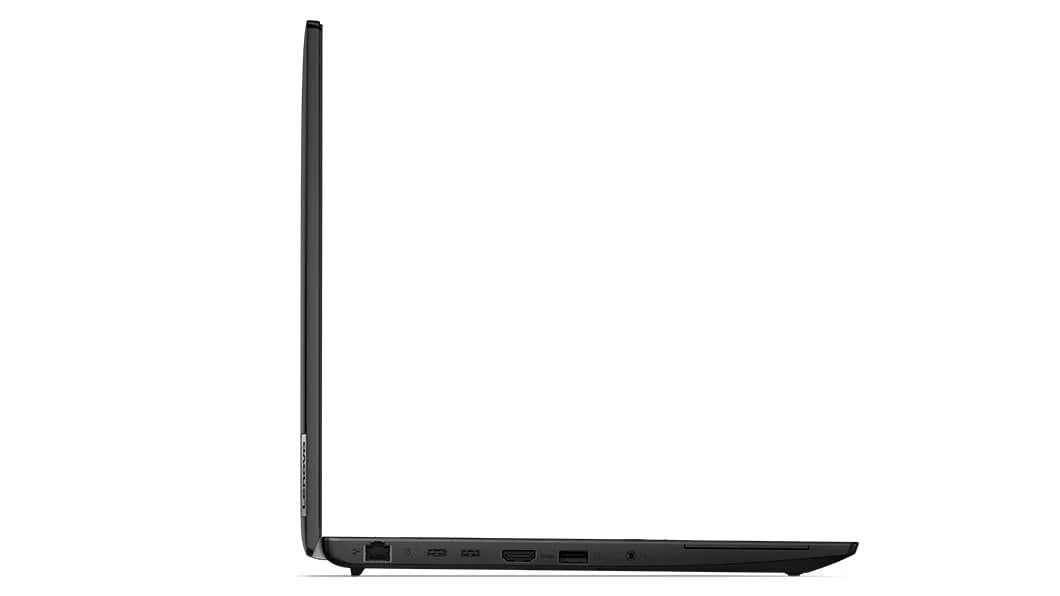 Right side view of Lenovo ThinkPad L15 Gen 3 (15, AMD), opened 90 degrees in L-shape, showing edge of display and keyboard