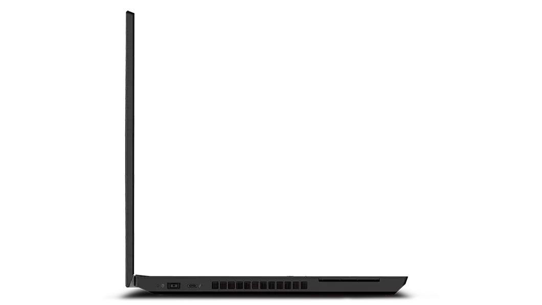 Left side view of ThinkPad T15p Gen 3 (15, Intel) mobile workstation, opened at 90 degrees, showing ports