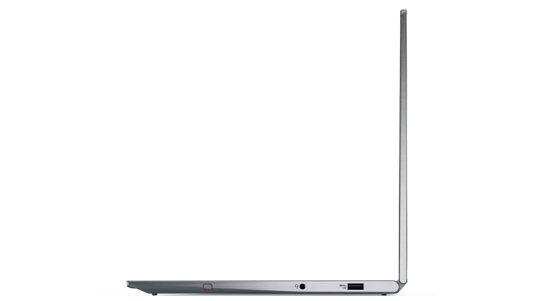 Right-side profile of Lenovo ThinkPad X1 Yoga Gen 7 laptop open 90 degrees.