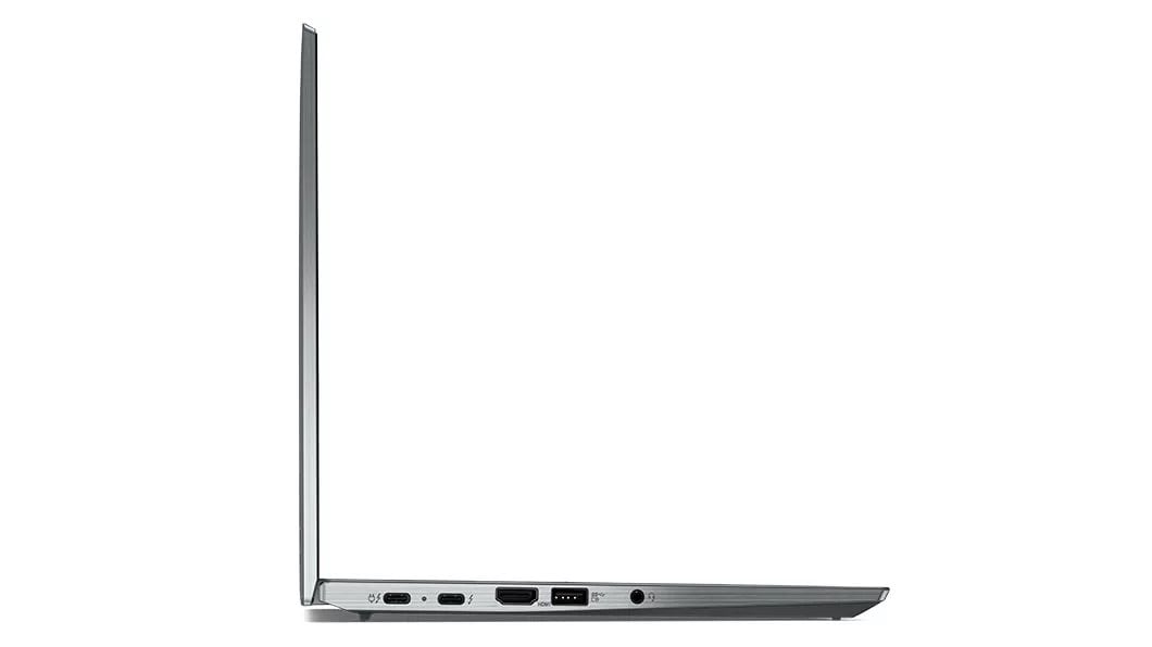 Left side profile of ThinkPad X13 Gen 3 (13, Intel), opened 90 degrees, showing thinness and ports