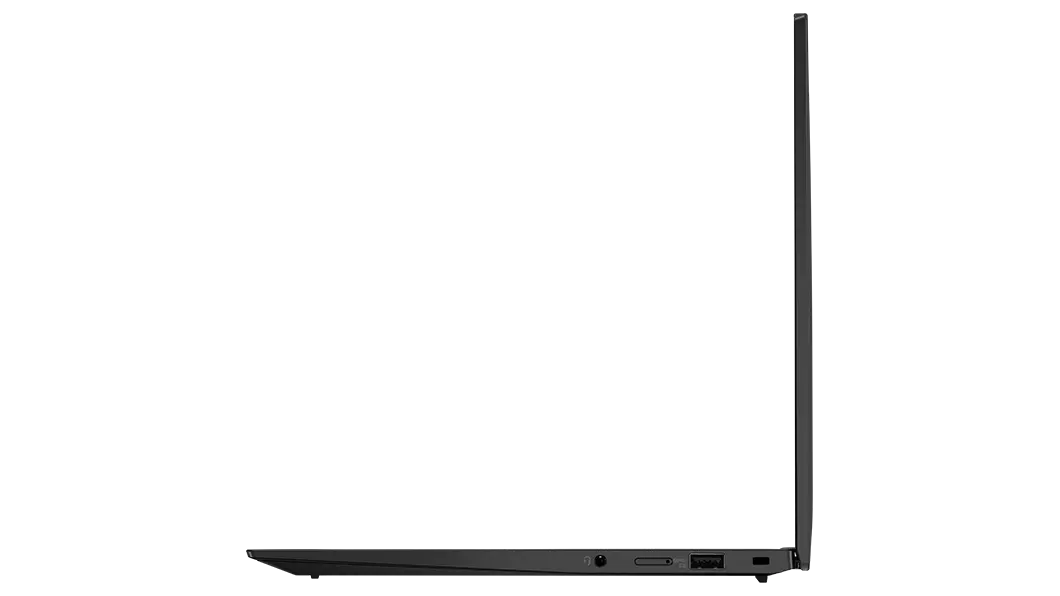 Right-side profile of Lenovo ThinkPad X1 Carbon Gen 10 laptop open 90 degrees.