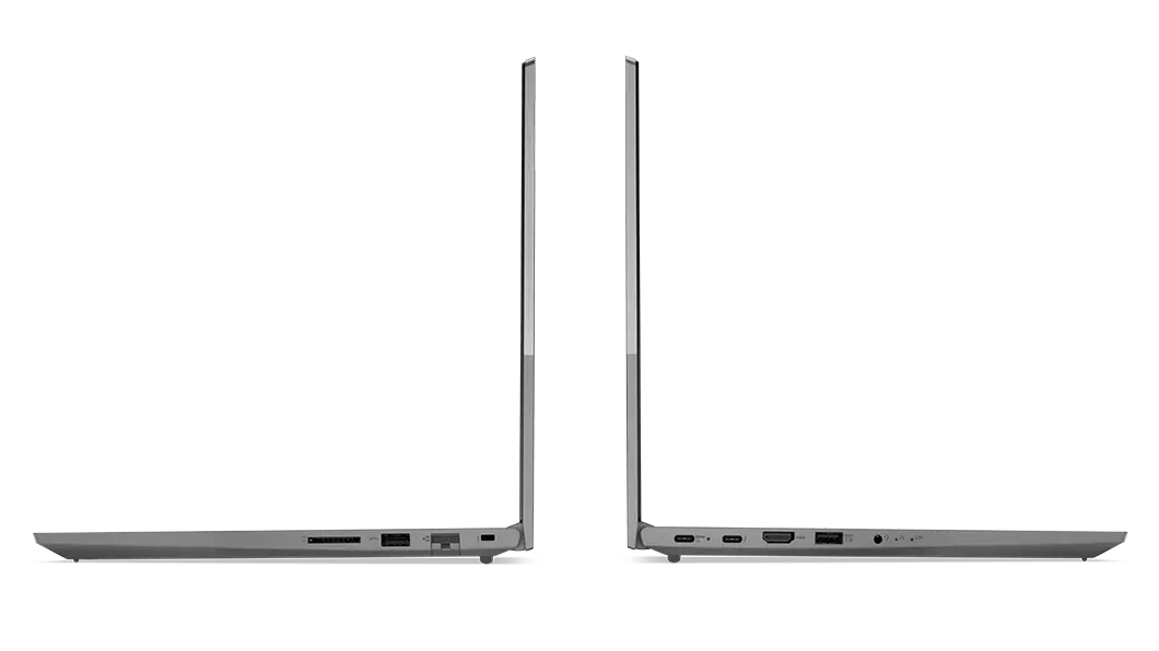 Two back-to-back Lenovo ThinkBook 15 Gen 2 open 90 degrees in side view