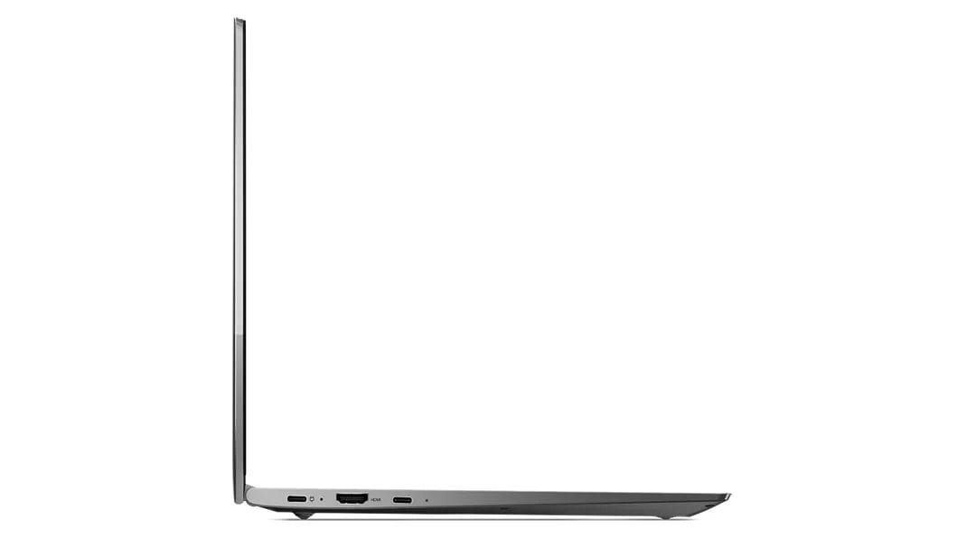 Left-side profile of Lenovo ThinkBook 13s Gen 4 laptop open 90 degrees.