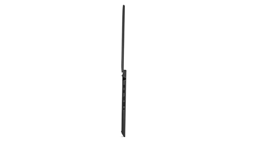 Right-side profile of Lenovo ThinkPad P14s Gen 3 laptop open 180 degrees.
