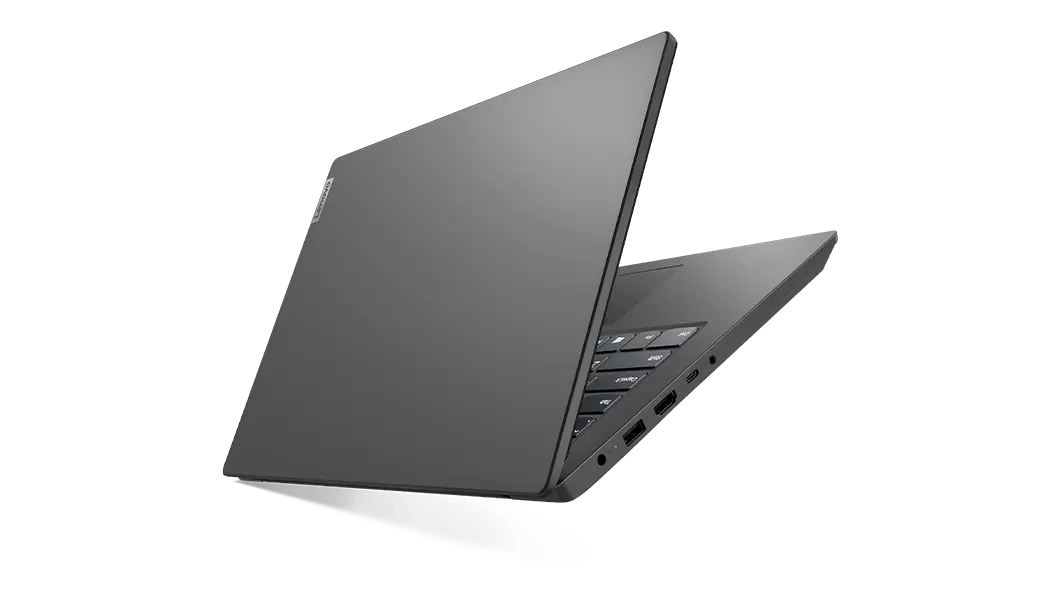 image of Lenovo V15 Gen 2 (15, Intel) laptop – ¾ left rear view, with lid partially open