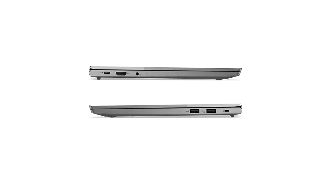 Left and right side views of the Lenovo ThinkBook 13s Gen 2 (Intel) laptop, closed
