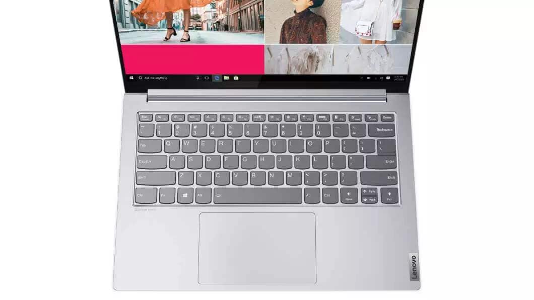  image of Lenovo Yoga Slim 7i Pro 14 silver laptop top view of keyboard layout