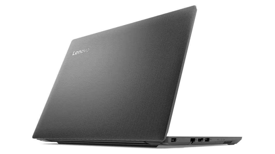 Lenovo V130 (14) laptop angled left and shot from the back showing textured cover.