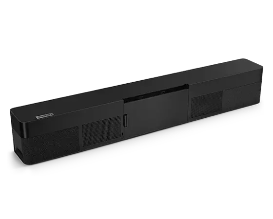 Bovenaanzicht van kabelafdekking aan achterkant van Lenovo ThinkSmart One Windows-bar voor samenwerking.