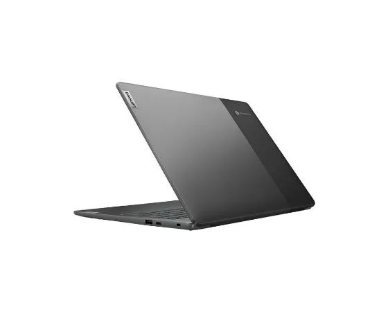 Chromebook de gaming IdeaPad 5i Gen 7 40,64 cm (16'' Intel) posé à plat, complètement ouvert, écran allumé et éclairage RVB du clavier allumé