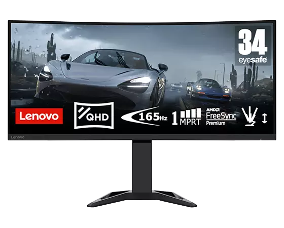 Lenovo G34w-30 34" Ultrawide QHD Curved Gaming Monitor with EyeSafe (VA, 165Hz 1ms, HDMI DP, Speakers, FreeSync Premium, Tilt/Lift)