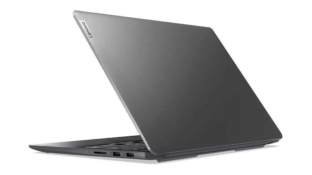 IdeaPad 5 Pro Gen 6 (16, AMD) Storm Grey ¾ right rear view, with lid partially open