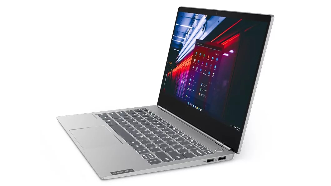Side view of Lenovo ThinkBook 13s in laptop mode thumbnail
