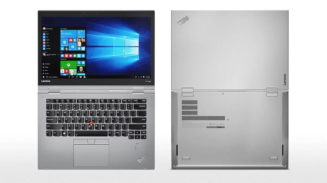Lenovo ThinkPad X1 Yoga in Silver Front and Back Views Open 180 Degrees