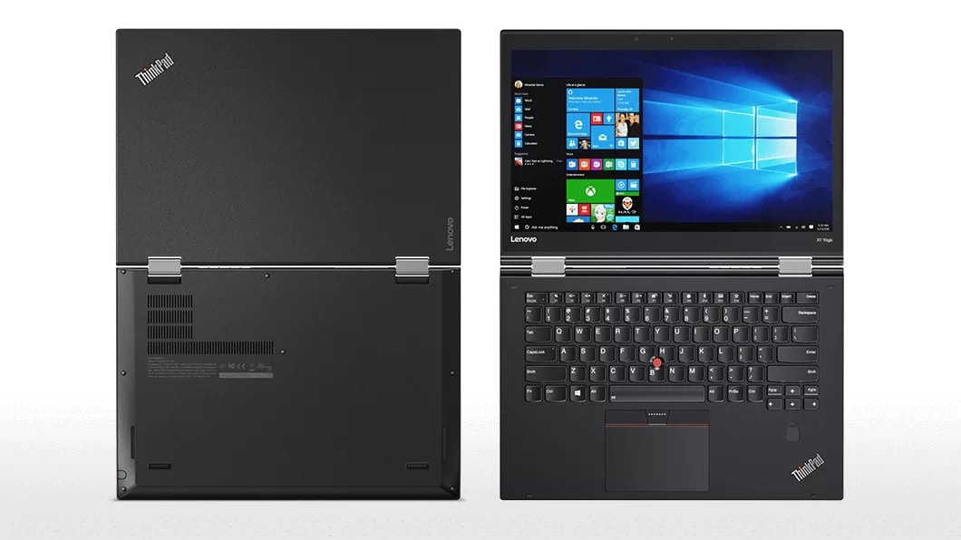 Lenovo ThinkPad X1 Yoga in Black Front and Back Views Open 180 Degrees
