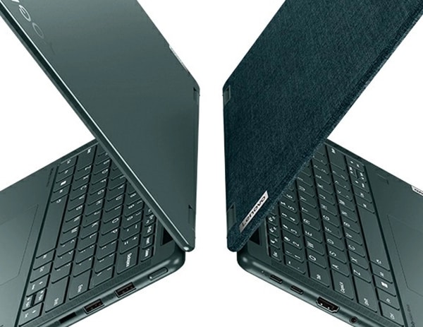 Deux portables Yoga 6 Gen 8 orientés vers la gauche et vers la droite