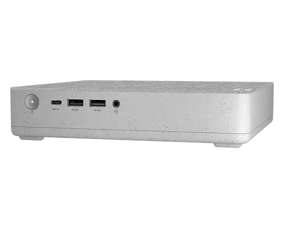 Front-facing view from side of IdeaCentre Mini 5i Gen 7 desktop PC and ports