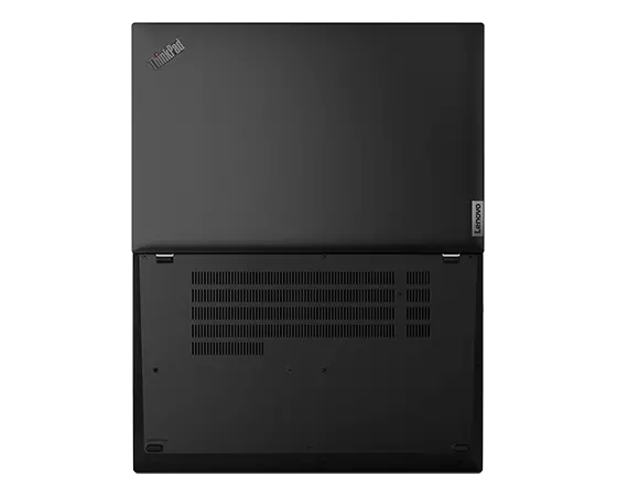 Lenovo ThinkPad L15 Gen 4 (15” AMD) laptop – rear view from below, lid open 180 degrees