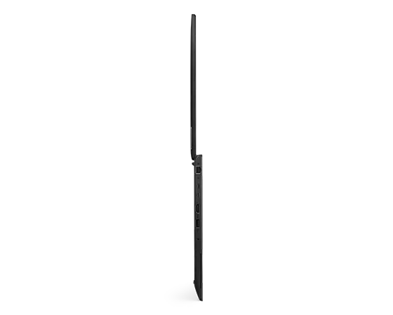 Lenovo ThinkPad L15 Gen 4 (15" AMD) Notebook – Ansicht von links, Gehäusedeckel um 180 Grad geöffnet, auf der vorderen Kante stehend