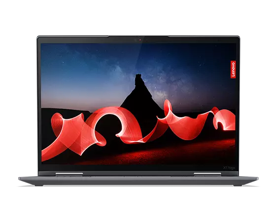 Vue avant du Lenovo ThinkPad X1 Yoga Gen 8 2 en 1 présentant l’incroyable écran OLED de 14 pouces.