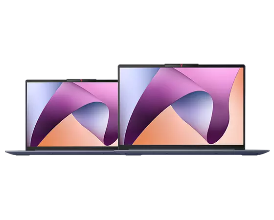 Twee IdeaPad Slim 5 Gen 8-laptops naast elkaar ter vergelijking, 14 en 16 inch