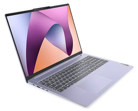 Linkerzijaanzicht van de IdeaPad Slim 5 Gen 8-laptop in Abyss Blue, met toetsenbord, beeldscherm en poorten aan de linkerkant