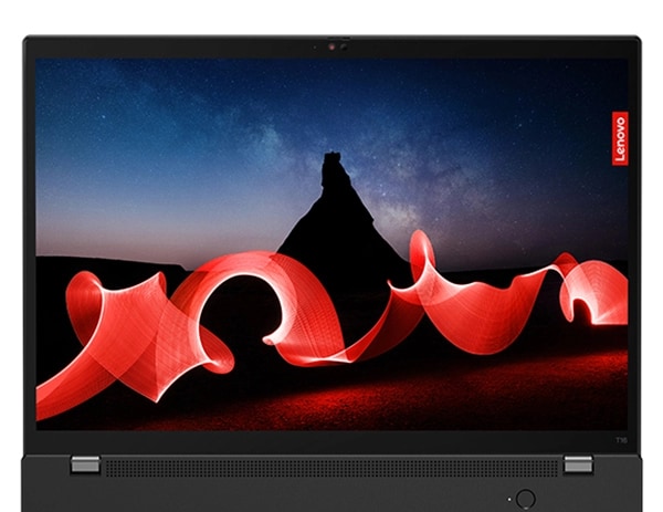 Lenovo ThinkPad T16 Gen 2 Notebook, Nahaufnahme mit Blick auf eine Videokonferenz, die Webcam und den in den An/Aus-Schalter integrierten Fingerabdruckscanner.