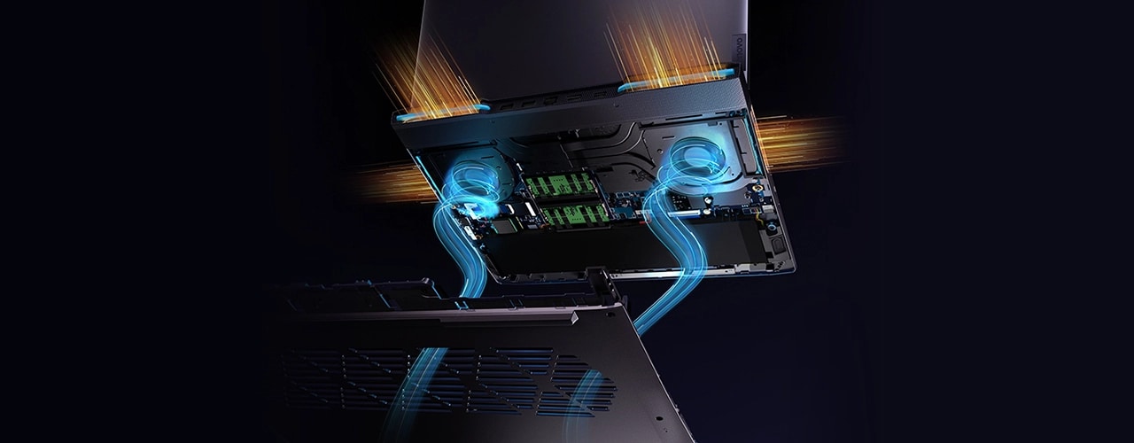 Lenovo LOQ 16IRH8 Gaming Laptop—Inside View of Components Emphasis on ventilation/cooling systems