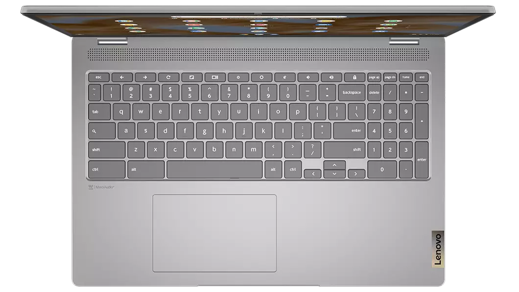 Arctic Grey -värinen IdeaPad Flex 3i Chromebook, näppäimistö ylhäältä kuvattuna