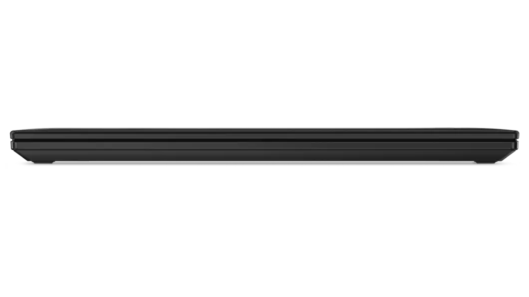 Ansicht des ThinkPad T14 Gen 3 (14 AMD) von vorne, geschlossen, mit Blick auf die Kanten des Gehäuses oben und hinten