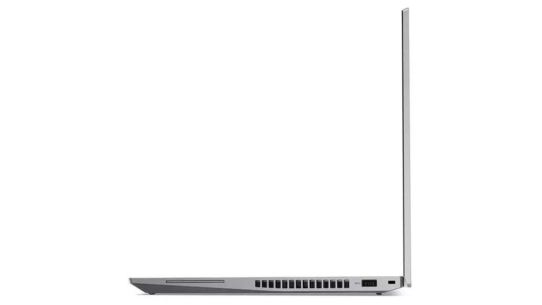 Workstation móvel ThinkPad P16: vista lateral esquerda, aberta a 90 graus, a mostrar as portas e a margem do ecrã