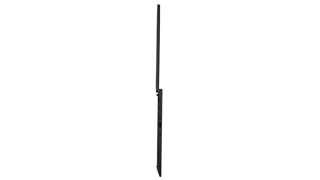 Right-side profile view of ThinkPad T14s (14” AMD), opened 180 degrees, showing edge of keyboard and display from top to bottom