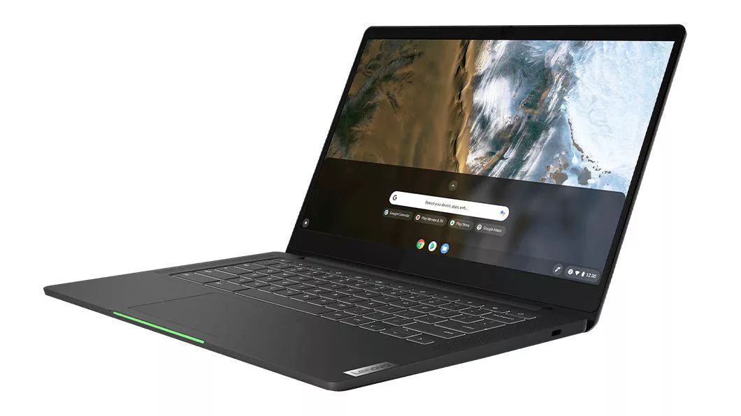 Vista frontal inclinada hacia la derecha del Chromebook IdeaPad 5i de 6.ª generación (14”, Intel) que muestra la pantalla, abierto