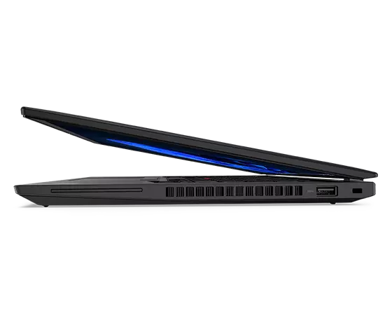 Station de travail portable ThinkPad P14s Gen 4 (14 » Intel) - vue latérale droite, couvercle légèrement ouvert