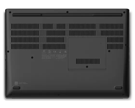 Vue aérienne du portable Lenovo ThinkPad P16 Gen 2 (16” Intel), fermé, montrant le cache arrière